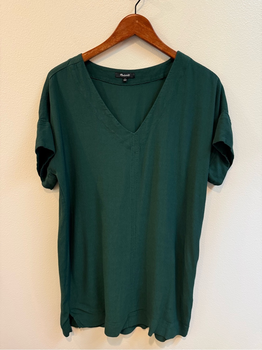 Madewell Novel Shift Forest Green V-Neck Dress